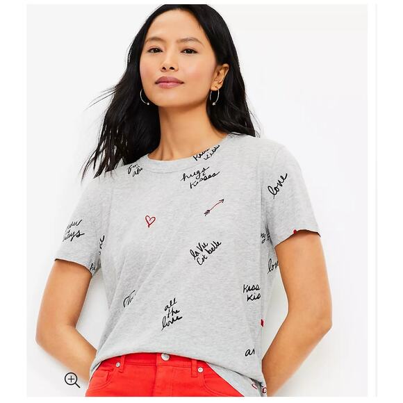 LOFT Love Note Surf Short Sleeve Tee TShirt Large NEW NWT French Paris Hearts - Picture 1 of 13